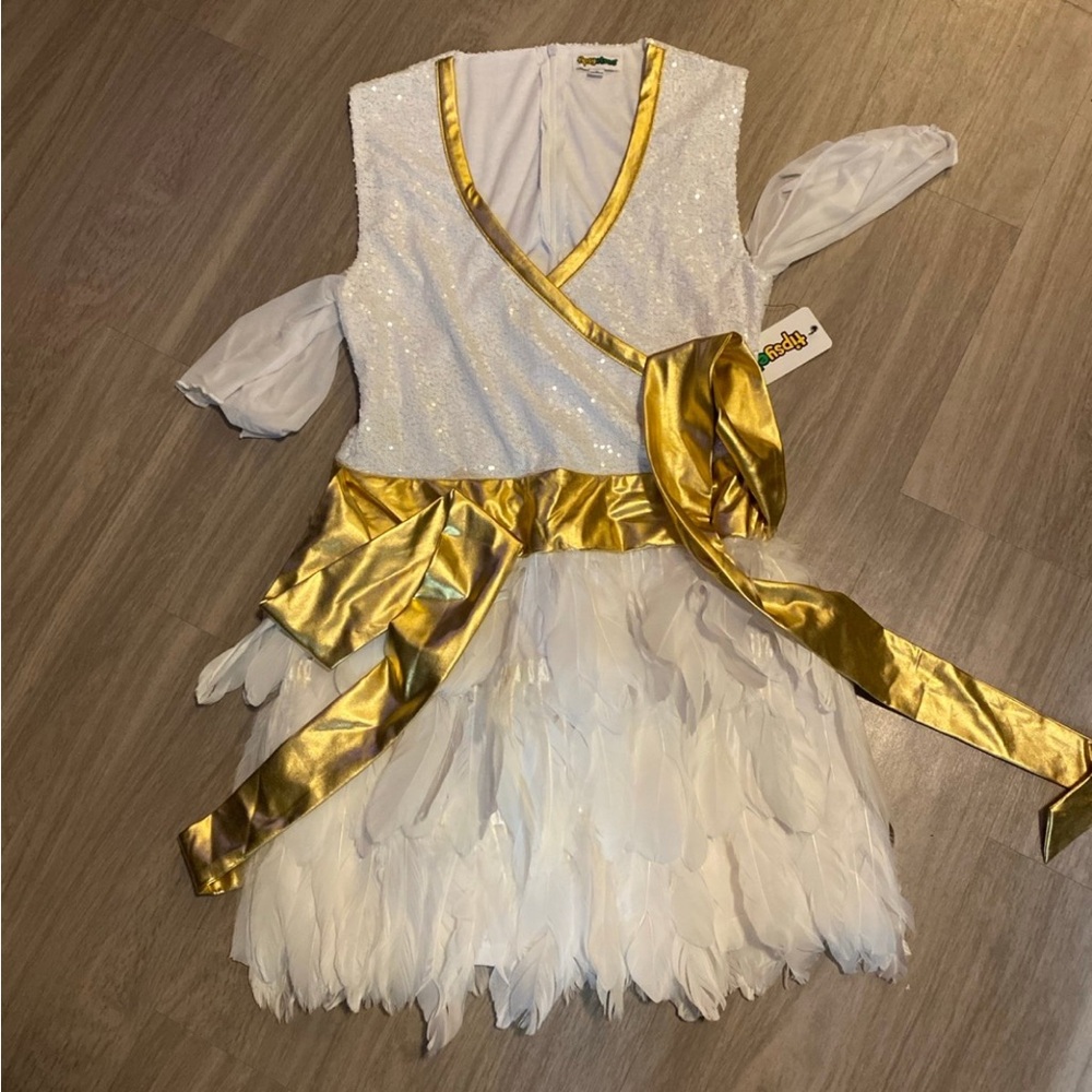 Adult angel whiteand Gold Costume Dress